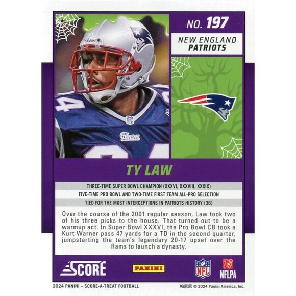 2024 Score A Treat Football Card #197 Ty Law - Picture 2 of 2